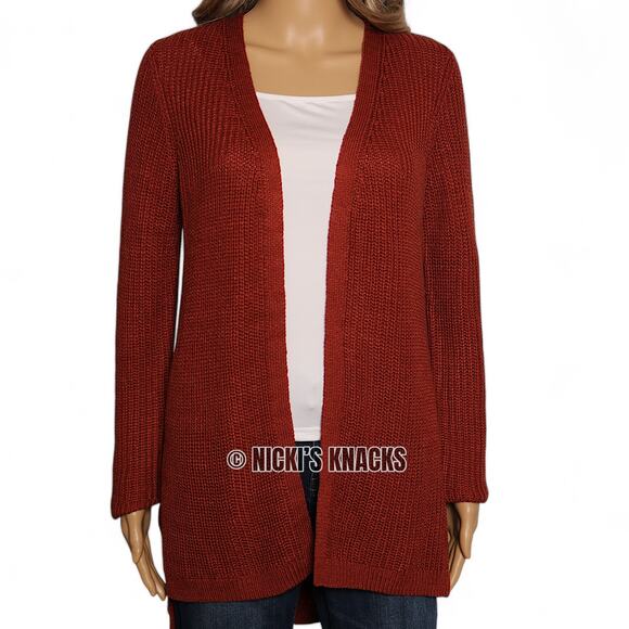 Stitch Fix Lattice Cardigan Rust Orange Chunky Knit Open Front Sweater Size S - Picture 3 of 12